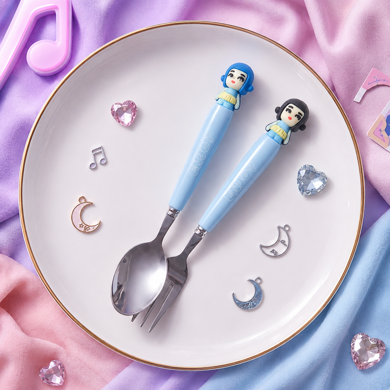 K-Pop Theme Spoon & Fork Set for Kids – Cute Cartoon Cutlery Set