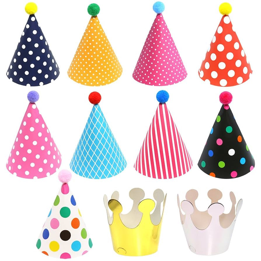 11 PCS Kids Birthday Party Hats Set for Boys & Girls | Colorful Cone Caps & Crown Hats | Birthday Party Decoration Accessories | Return Gift Party Wear Caps