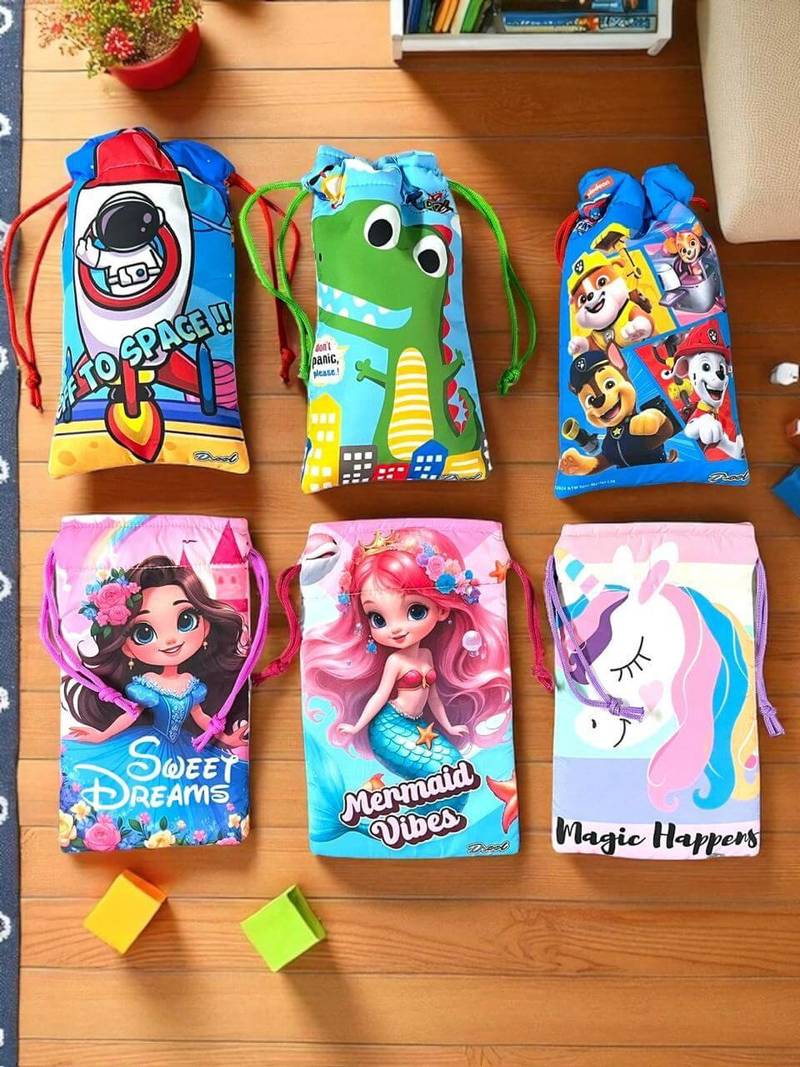 Kids Cartoon Potli Bags Set of 6 for Birthday Return Gifts