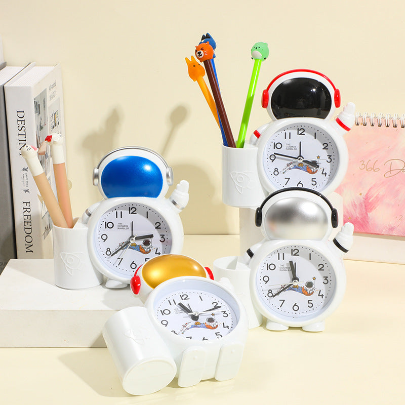 Kids astronaut alarm clock and stationery organizer for bedroom desk