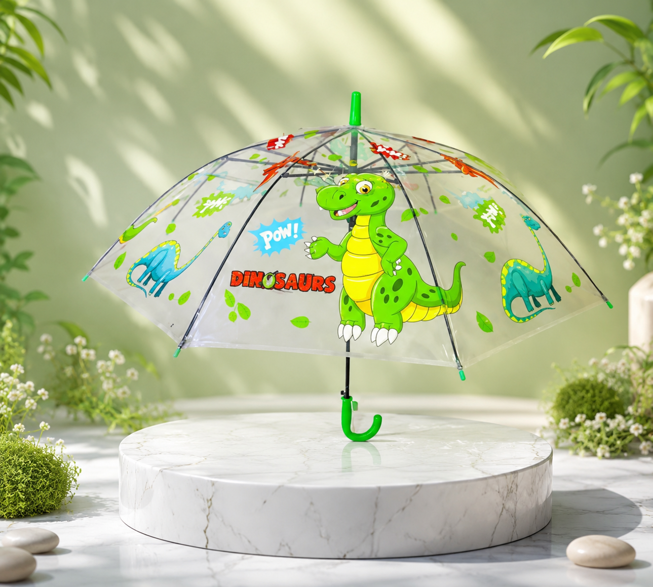 Drool dinosaur cartoon umbrella for kids, cute transparent dinosaur rain umbrella birthday return gift India