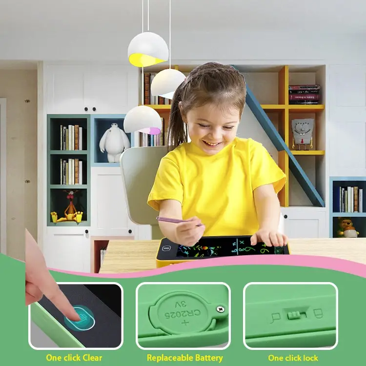 LCD writing tablet pencil box with attached stylus for kids