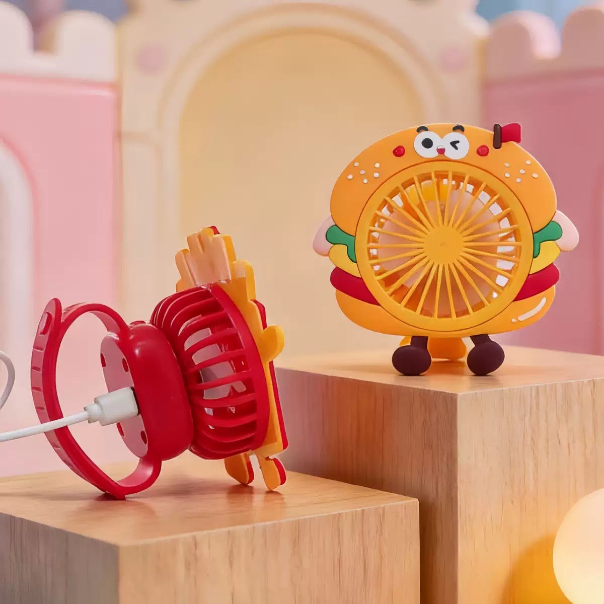 Cute Burger Style Mini Watch Fan for Kids | Portable Rechargeable Wrist Fan Toy | Summer Cooling Fan for Boys & Girls
