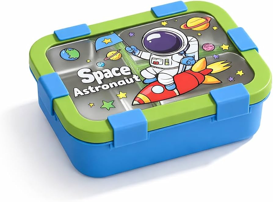 kids space astronaut lunch box 3 compartment leakproof school tiffin box 700ml