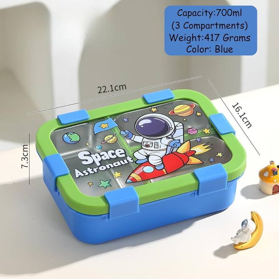 kids space astronaut lunch box 3 compartment leakproof school tiffin box 700ml