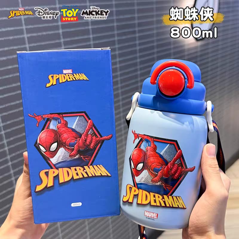 Kids 800ml Vacuum Insulated Water Bottle with Strap – Stainless Steel Thermal Flask for School | Cartoon Character Design