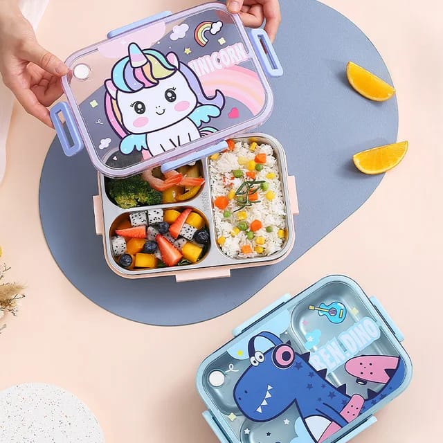 kids unicorn dinosaur bento lunch box 3 compartment leakproof school tiffin box