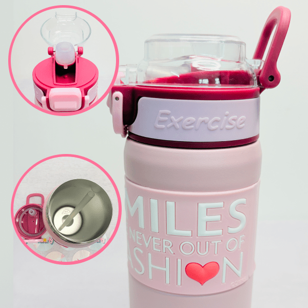 Kids water bottle straw lid leakproof flip cap close up design
