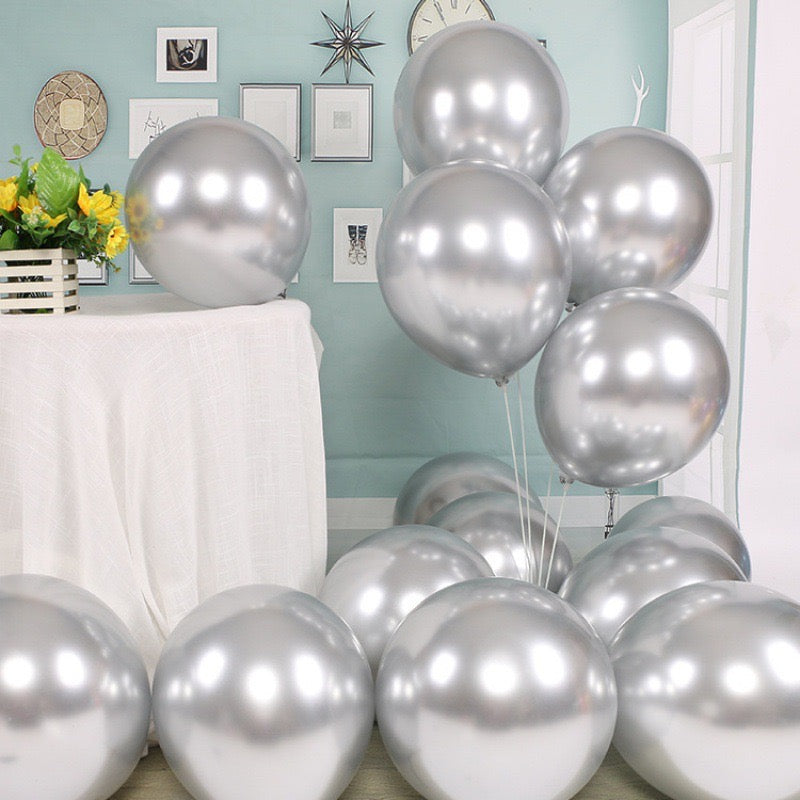 Metallic Silver Balloons Pack of 50 for Party Decoration