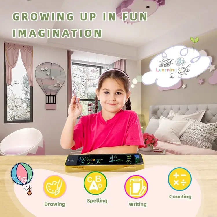 Kids using LCD writing pencil box for drawing and homework