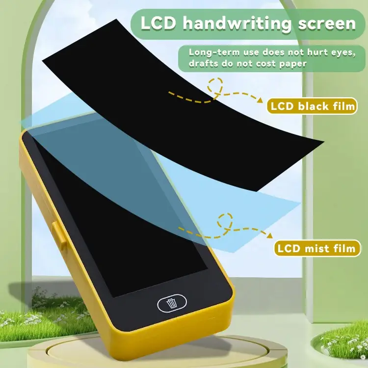 Side view of colorful LCD writing pencil box