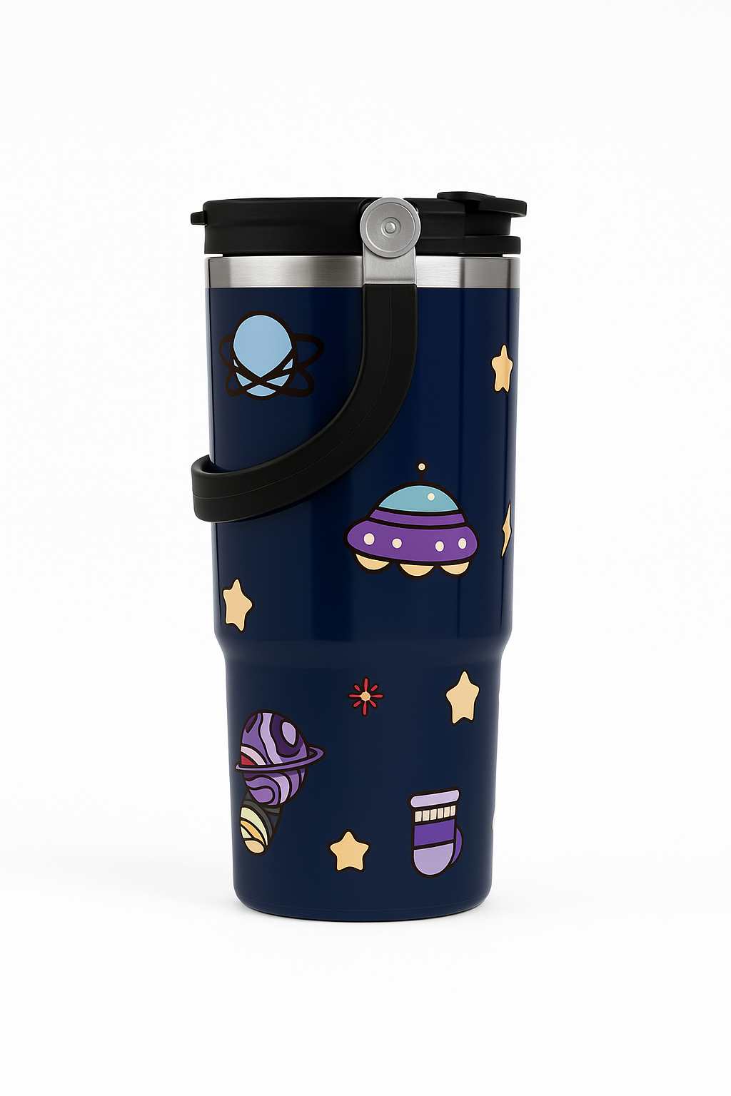 Leakproof children’s tumbler with galaxy and space print – durable stainless steel bottle for kids