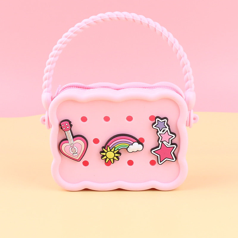 Pink Silicone Kids Bag with Handle and Sling Strap