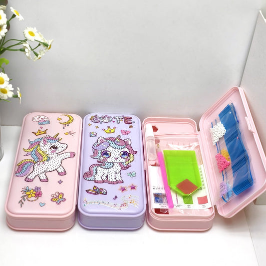 Creative DIY Pink Princess Pencil Case with Diamond Art for Kids