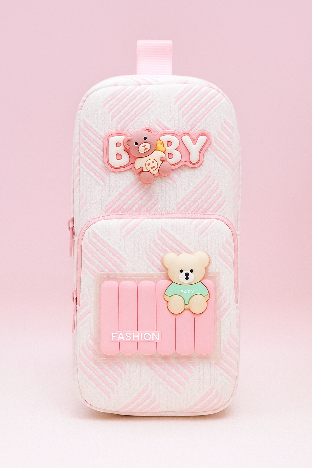 Front View of Baby Bear Pink Backpack for Girls