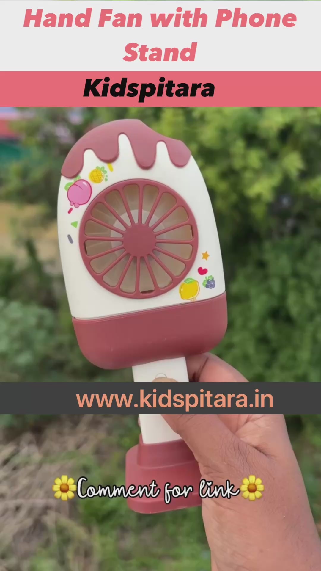 Demo video showing cute mini rechargeable handheld and desktop fan with stand, portable USB cooling fan for office, travel, kids and summer use.