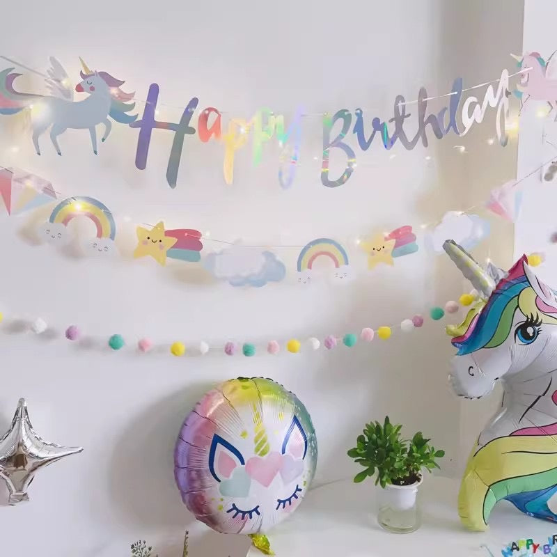 Unicorn Rainbow Happy Birthday Banner | Unicorn Theme Birthday Decoration for Kids