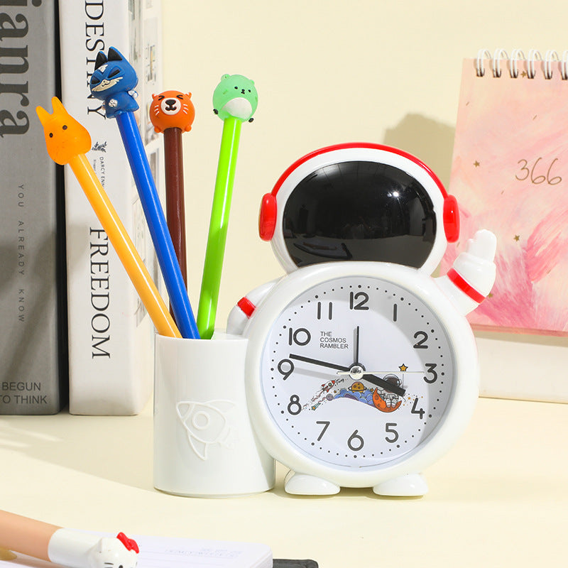 Cute astronaut desk clock for kids room decor and stationery storage