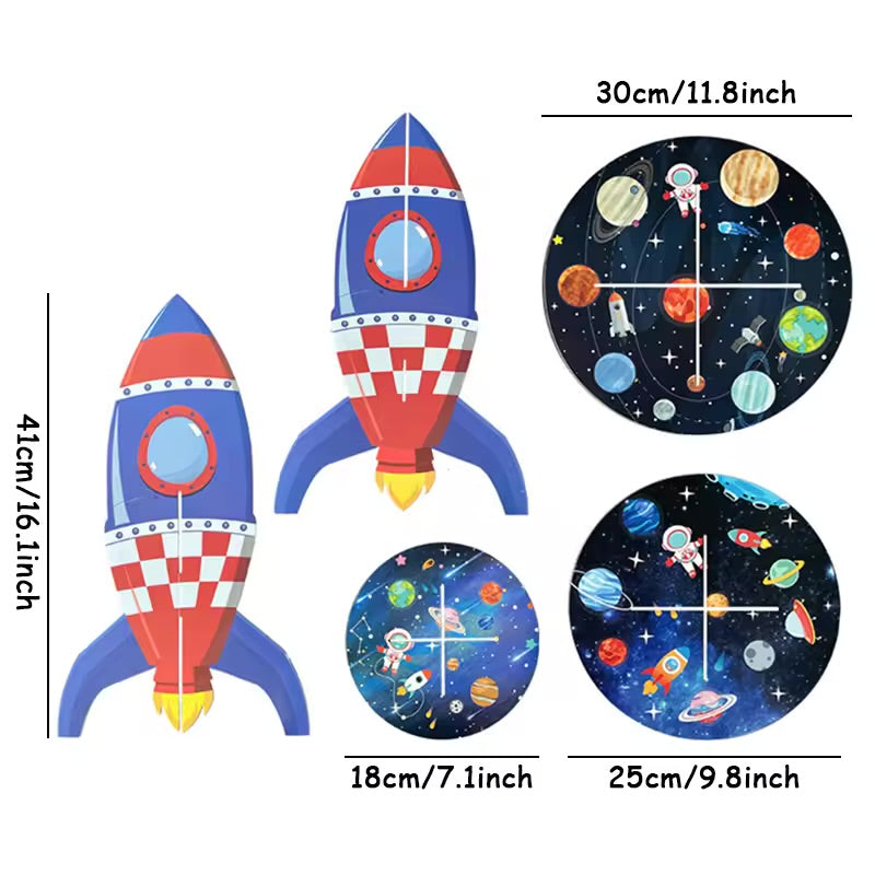 Rocket Shaped Space Theme Cupcake Stand with Astronaut and Planet Decorations, Birthday Party Dessert Display Holder for Boys and Girls Celebration