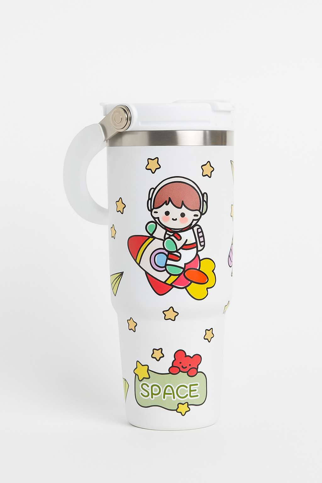 Cute Space Astronaut Stanley-Style Tumbler for Kids – 900ml Travel Mug
