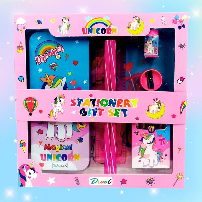 Unicorn Magical Stationery Gift Set for Girls – Crayons, Pencils, Eraser, Scale, Sharpener & Metal Pencil Box