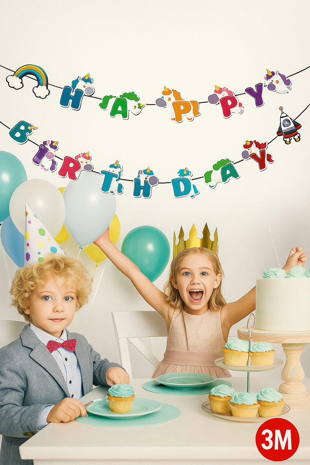 Unicorn and Space-Themed Happy Birthday Banner with Cartoon Letters – 3M Kids Party Decoration – KidsPitara.in