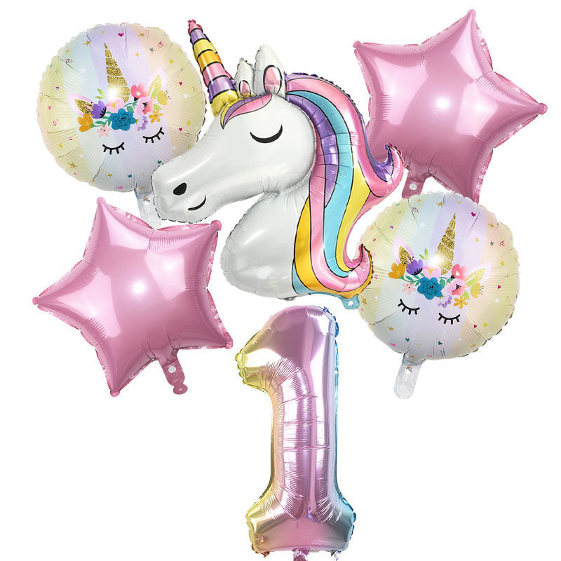 Unicorn Foil Balloon Decoration Set with Number 1 | Unicorn Theme Birthday Balloons for Kids