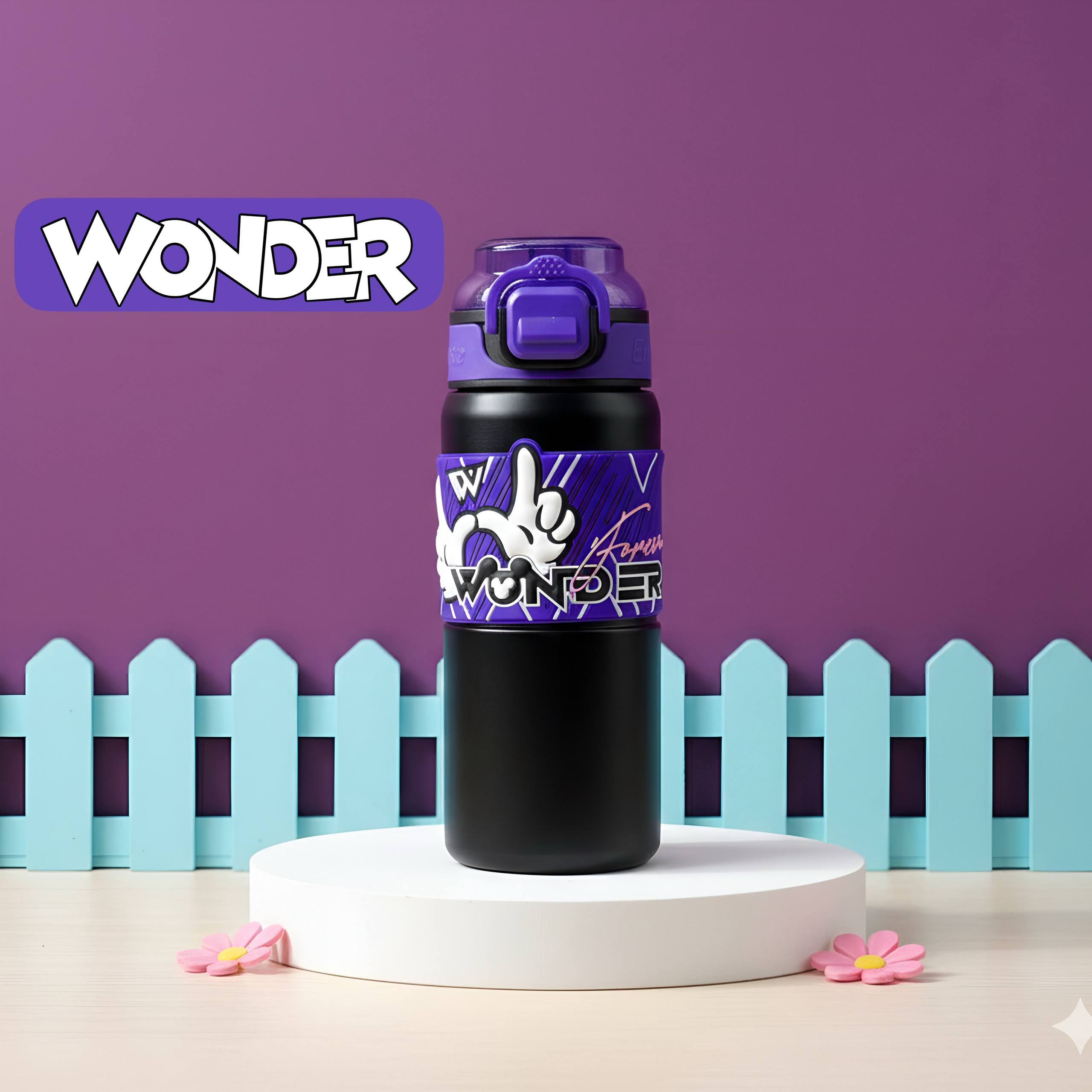 Kids insulated water bottle with straw, purple leakproof school bottle with flip lid and handle