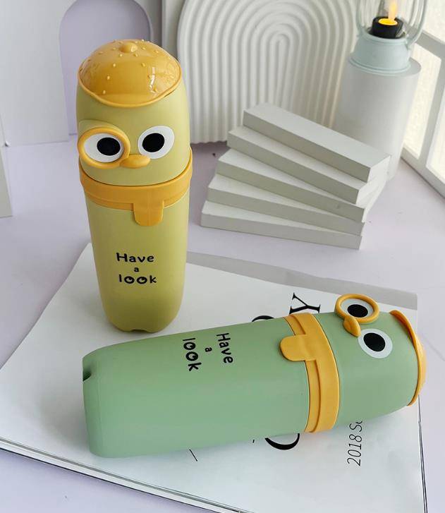 Funny Bird Pencil Pouch for Kids – Standing Pop-Top Storage Case (Green & Yellow) | “Have a Look” Design